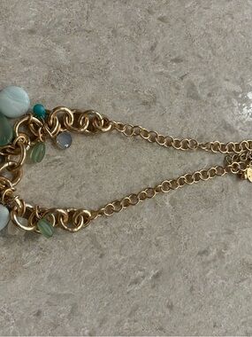 Chico's Gold-Tone Double Chain Necklace with Green and Aqua Beads